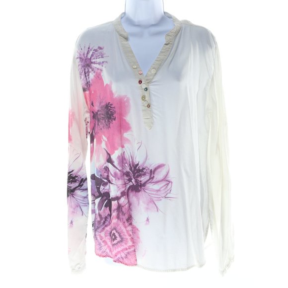 Desigual Tops - Desigual Floral Long Sleeve Shirt Size Women's L Pink White